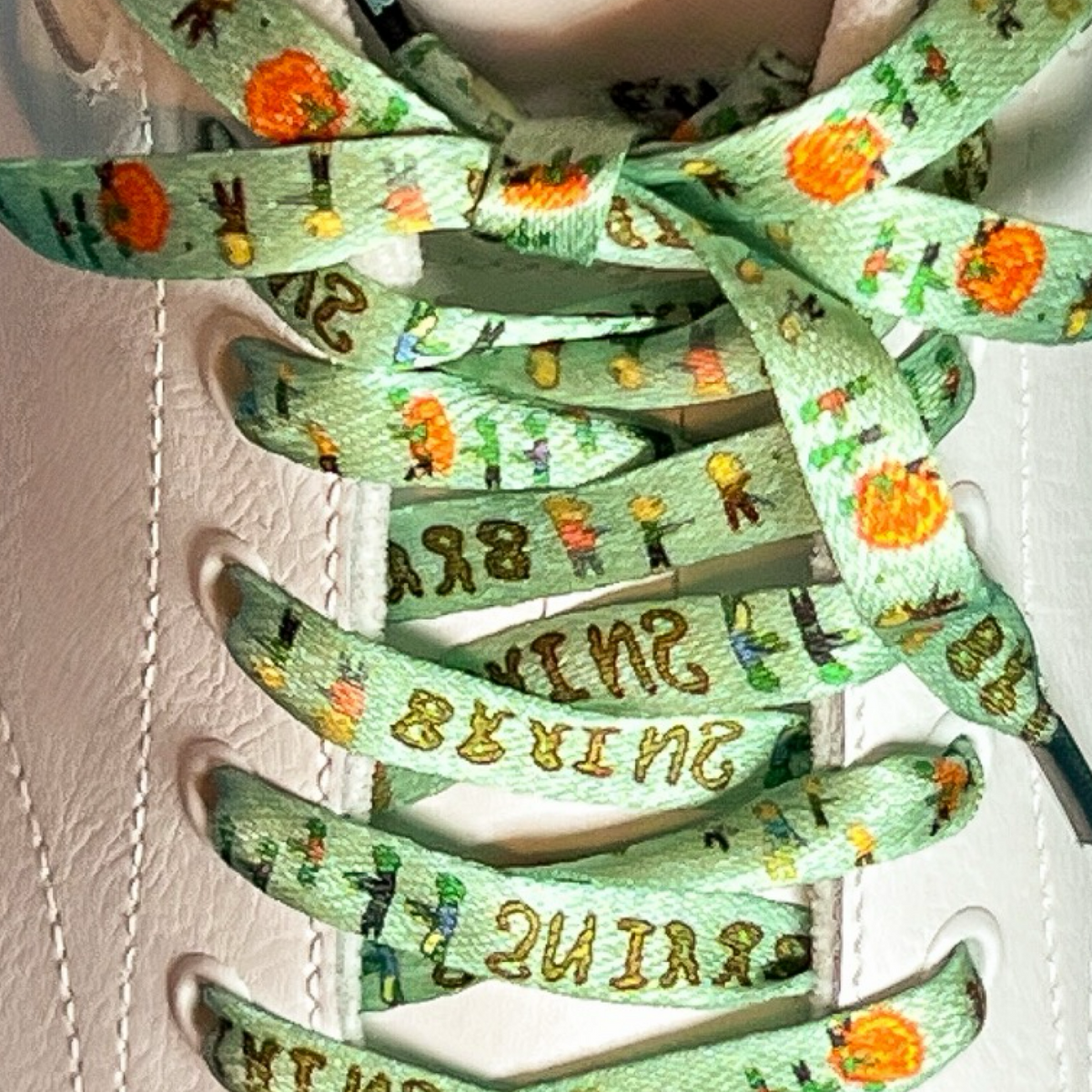 Shoe laces with decorative patterns on a white background