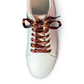 White sneaker with colorful shoelaces on a white background