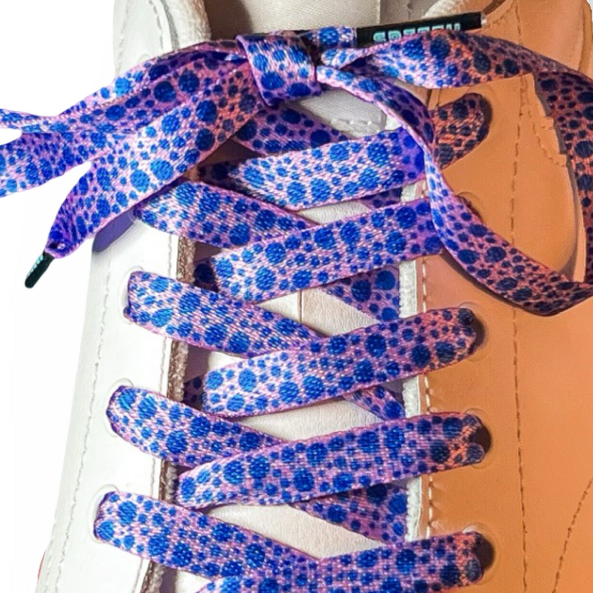 Blueberry Shoelaces flat printed on 100% recycled fiber, by Spiffy Laces
