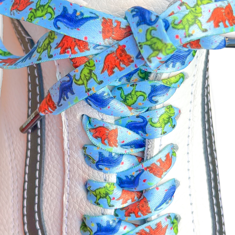 Blue Dinosaur Shoelaces | Flat Printed Shoelaces | 100% Recycled Materials | Adult & Kids Sizes