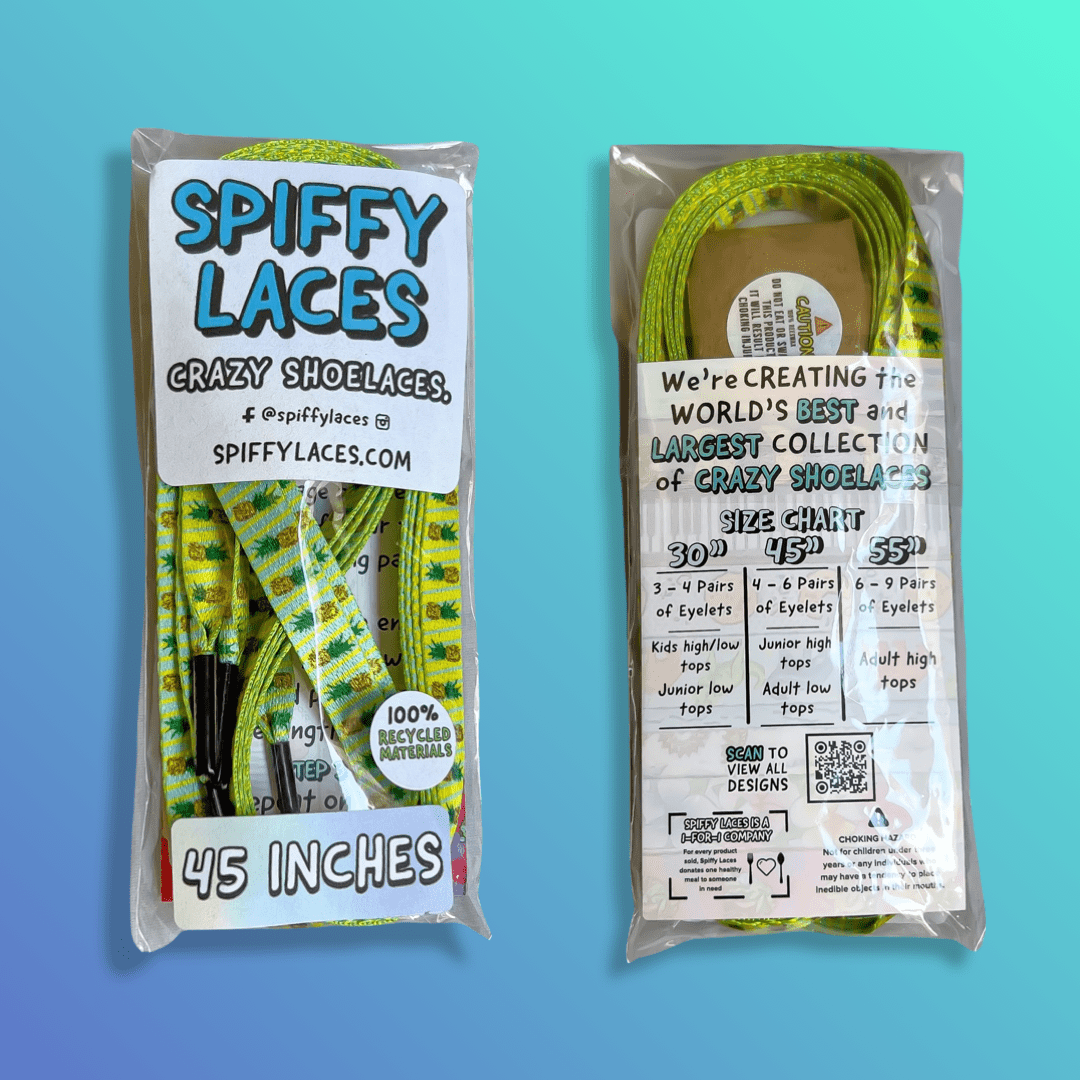 Pineapple Shoelaces | Flat Printed Shoelaces | 100% Recycled Materials | Adult & Kids Sizes