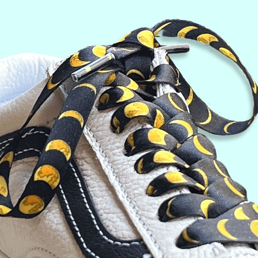 Moon Cycle Shoelaces | Flat Printed Shoelaces | 100% Recycled Materials | Adult & Kids Sizes