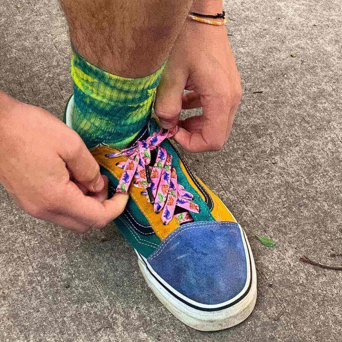Pink Dinosaur Shoelaces | Flat Printed Shoelaces | 100% Recycled Materials | Adult & Kids Sizes