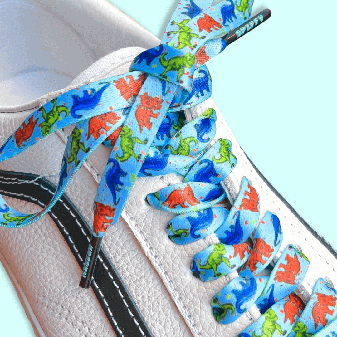 Blue Dinosaur Shoelaces | Flat Printed Shoelaces | 100% Recycled Materials | Adult & Kids Sizes