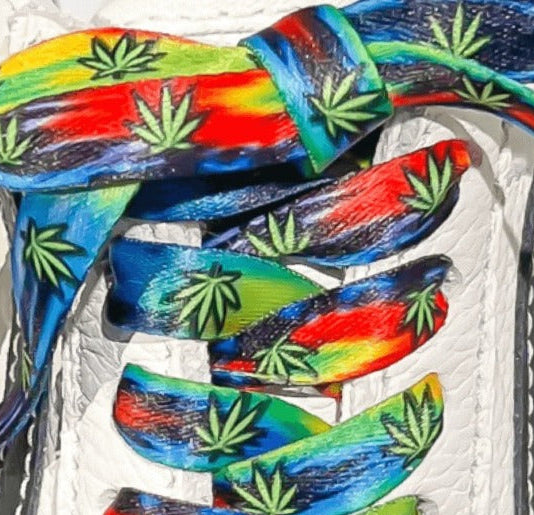 Tie-Dye Weed Shoelaces | Flat Printed Shoelaces | 100% Recycled Materials | Adult Sizes
