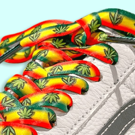 Rasta Weed Shoelaces | Flat Printed Shoelaces | 100% Recycled Materials | Adult Sizes