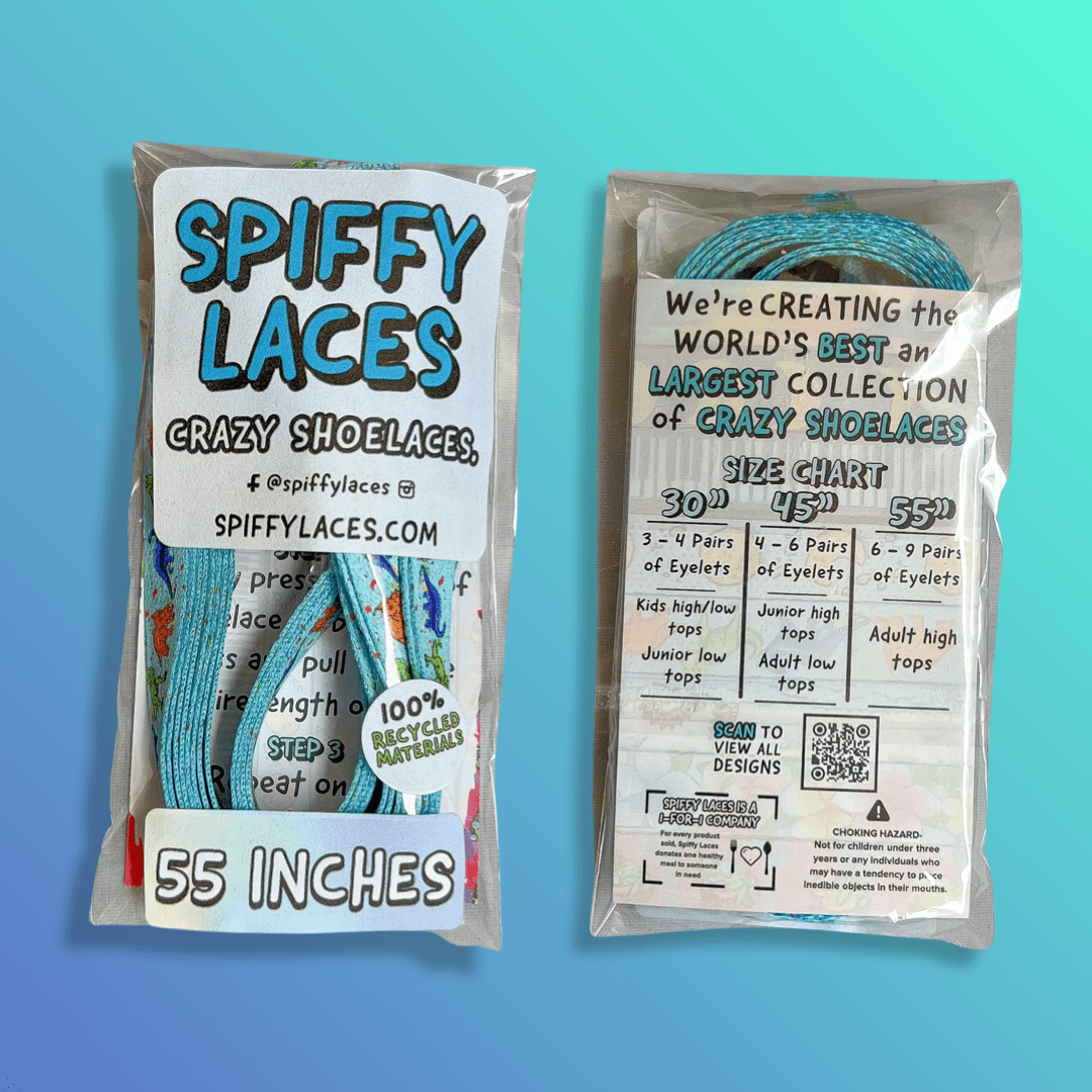 Blue Dinosaur Shoelaces | Flat Printed Shoelaces | 100% Recycled Materials | Adult & Kids Sizes