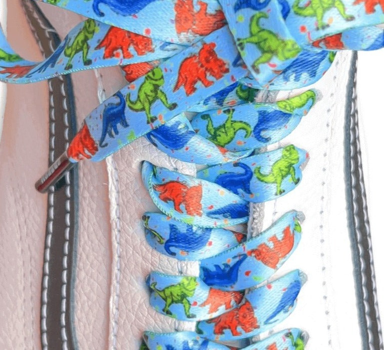 Blue Dinosaur Shoelaces | Flat Printed Shoelaces | 100% Recycled Materials | Adult & Kids Sizes