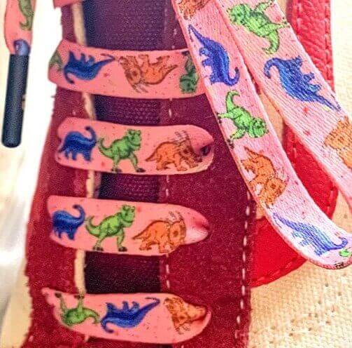 Pink Dinosaur Shoelaces | Flat Printed Shoelaces | 100% Recycled Materials | Adult & Kids Sizes