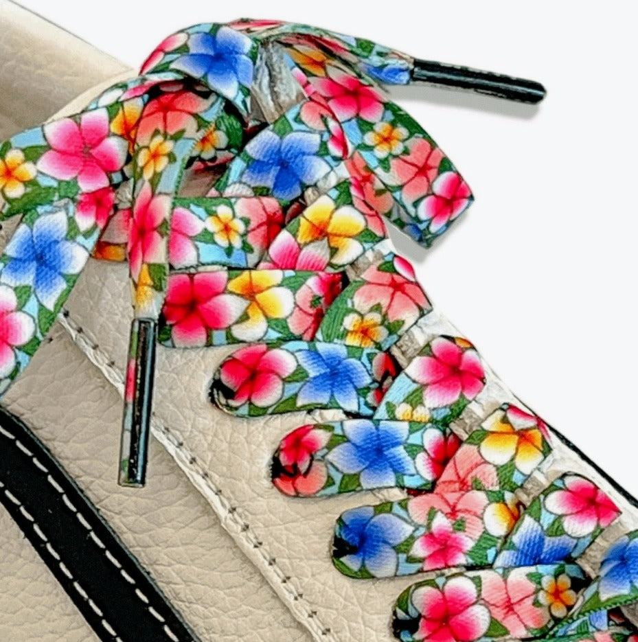 Plumeria Shoelaces | Flat Printed Shoelaces | 100% Recycled Materials | Adult & Kids Sizes
