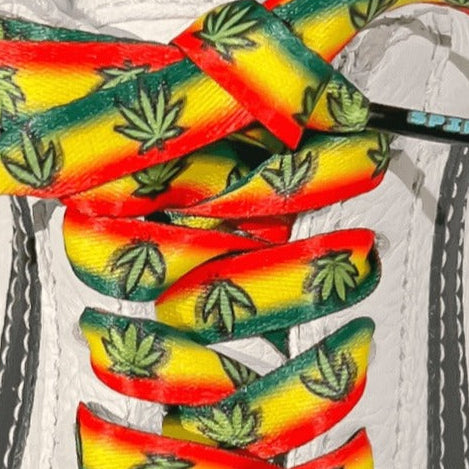 Rasta Weed Shoelaces | Flat Printed Shoelaces | 100% Recycled Materials | Adult Sizes